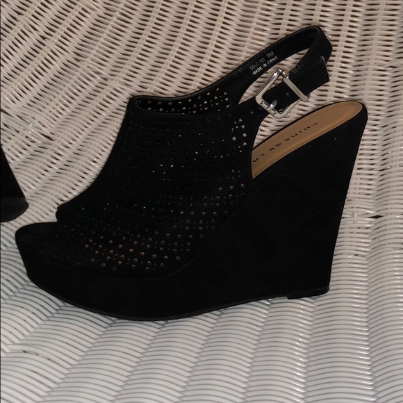 Shoes - BLACK TALL SUEDE WEDGES